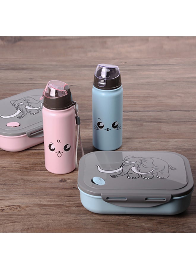 Plastic Student Rectangular Compartment Lunch Box With 400ml Kettle Suit Cartoon Suit Lunch Box With Handbag-Specification:21*16.6*6⚑⚑-Colour:Pink, Blue ⚑ ⚑