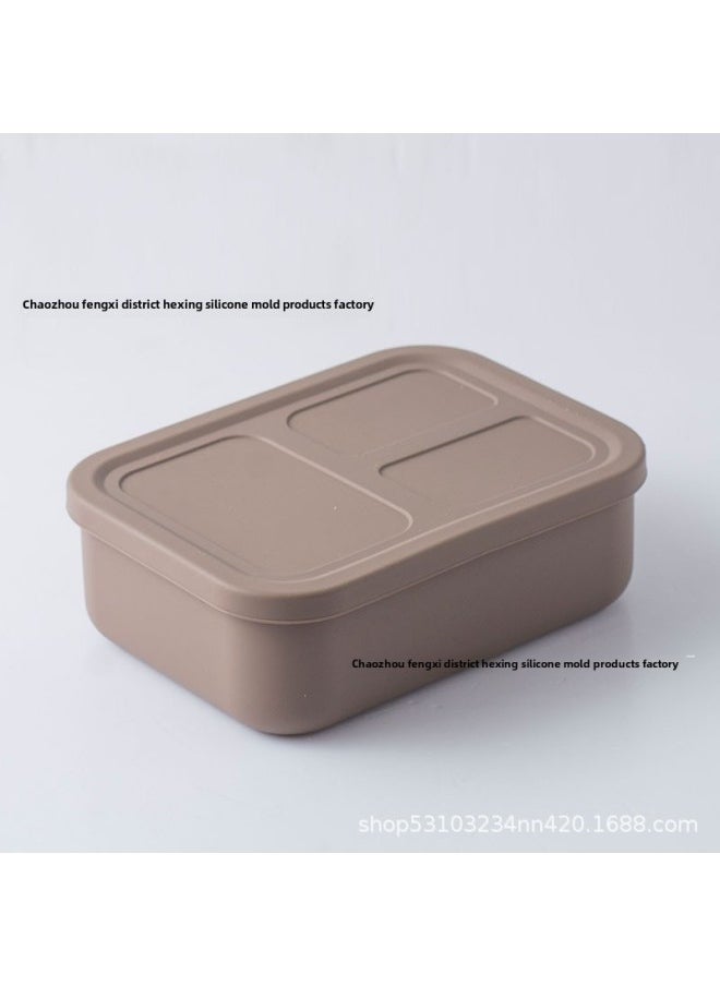 Three-compartment Detachable Combination Silicone Lunch Box Refrigerator Microwave Heating Lunch Box Silicone Crisper-Specifications:Coffee Three-compartment Combination Box