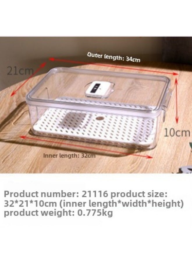 Refrigerator Storage Preservation Box Transparent Household Drain Preservation Box Refrigerator Special Refrigeration Food Grade Storage With Lid-Specifications:Wide Body Medium Size [with Drain Board]