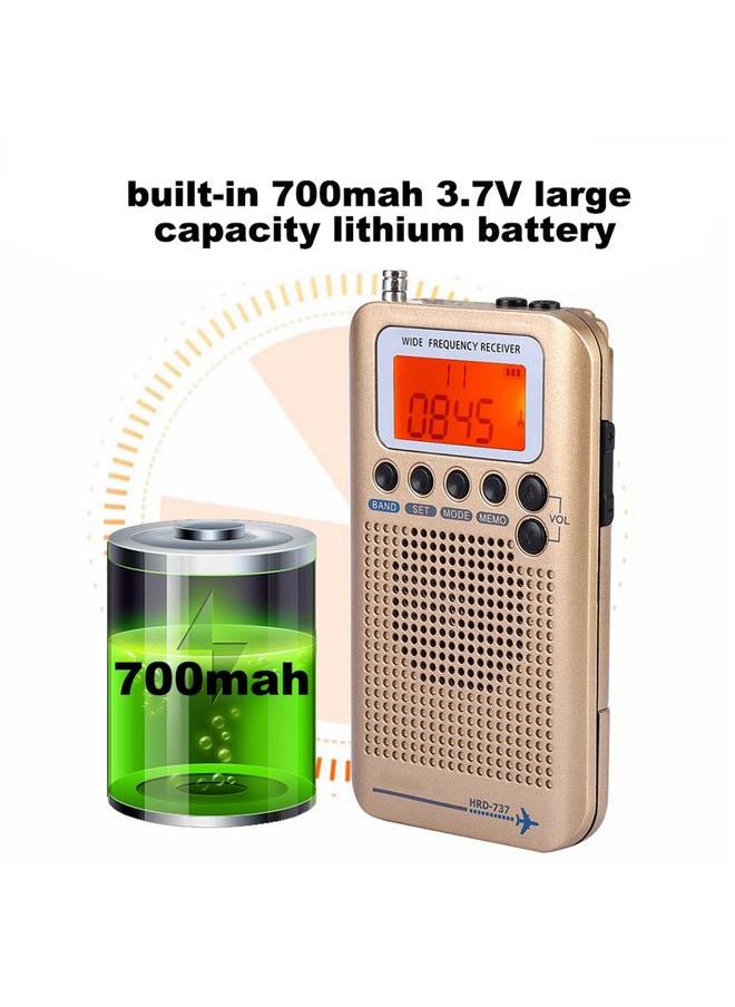 Aircraft Band Radio Receiver VHF Portable Full Band Radio Recorder (Gold)