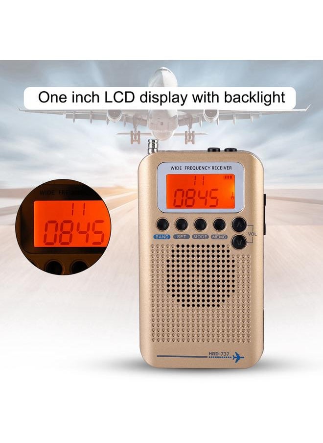 Aircraft Band Radio Receiver VHF Portable Full Band Radio Recorder (Gold)
