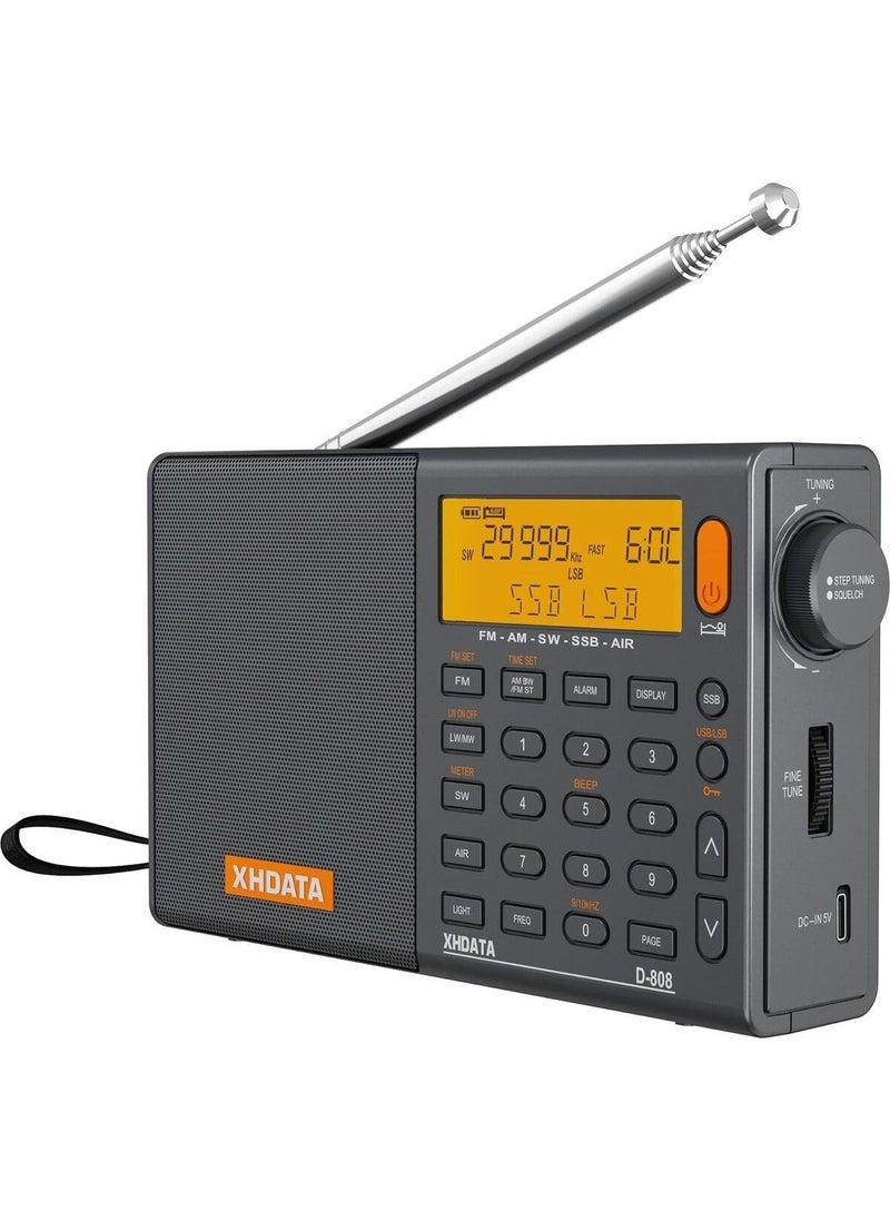 D-808 Portable Digital Radio Fm Stereo/sw/mw/lw Ssb Rds Air Band LCD Screen