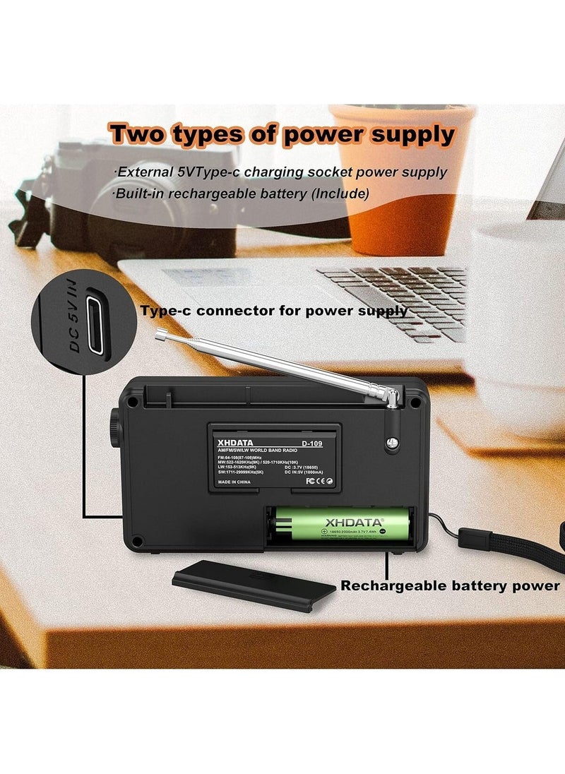 D109 Portable Rechargeable Digital Radio, Bluetooth Sw/lw/mw/fm Radio
