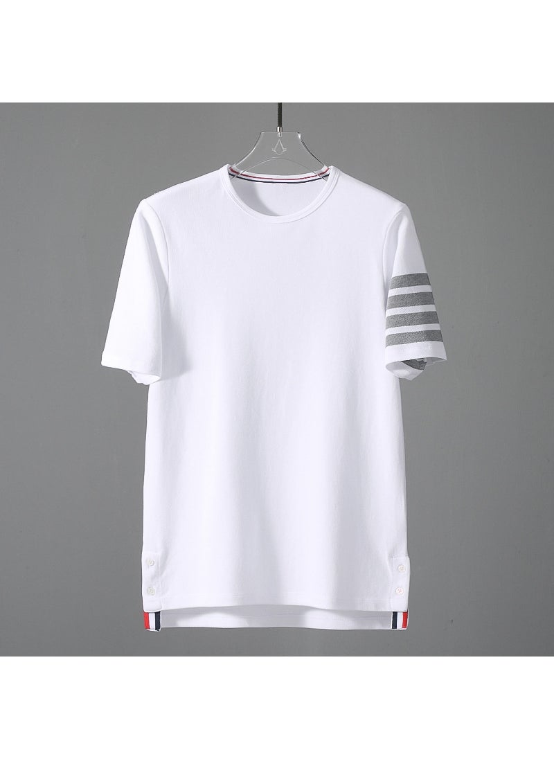 Tb Jl Stock Four Bar Pure Cotton Heavy Beaded Ground Tshirt Casual Versatile Short Sleeves Round Neck Bead Flowery Mens Tshirt White