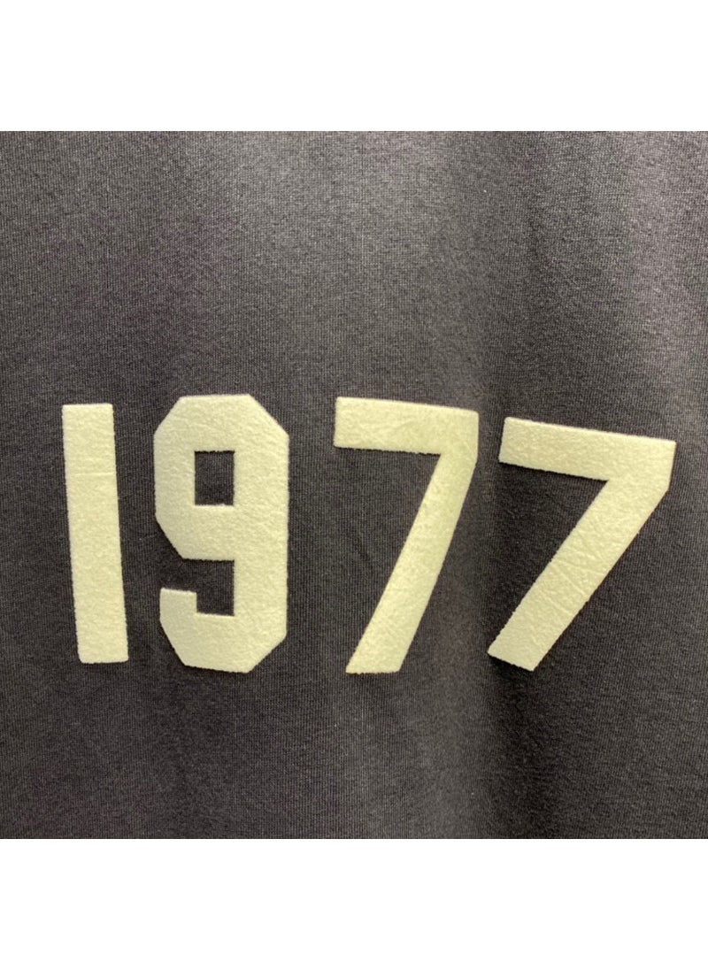 Essentials High Street Style Flocking round Neck Short Sleeve T-Shirt Mens Loose Fit Summer Casual Breathable Antibacterial WHEAT