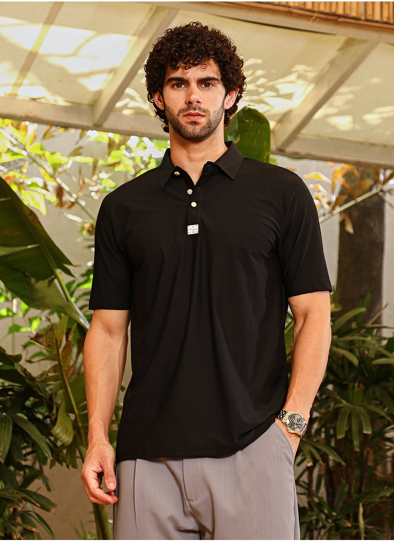 Men's Onyx Black Seamless Cuboid Polo T-Shirt