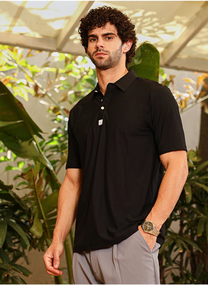Men's Onyx Black Seamless Cuboid Polo T-Shirt