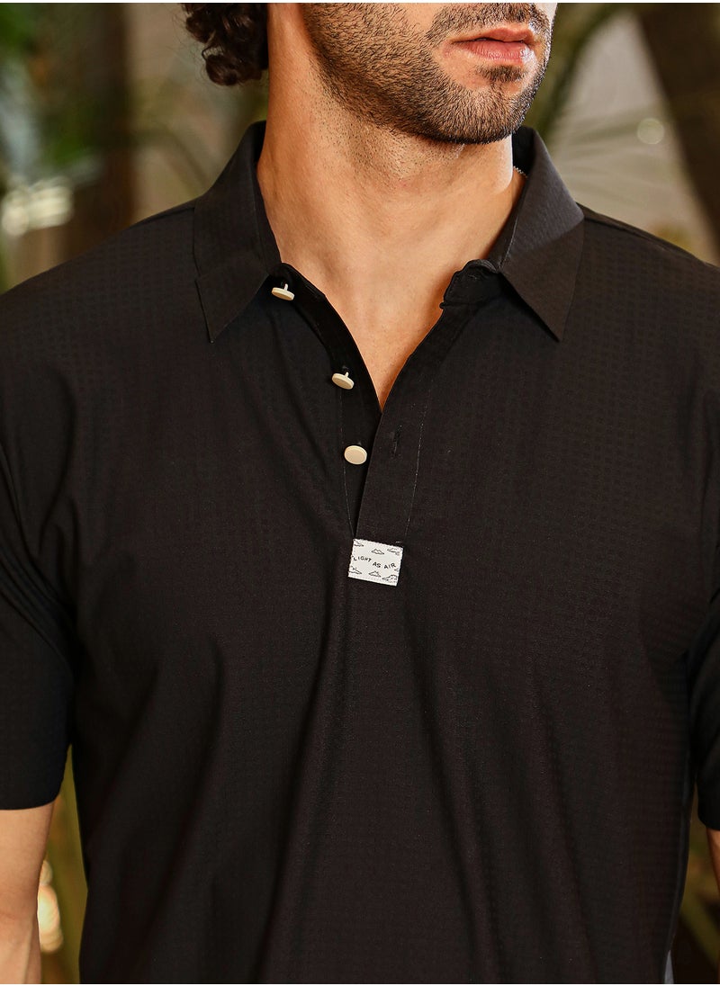 Men's Onyx Black Seamless Cuboid Polo T-Shirt