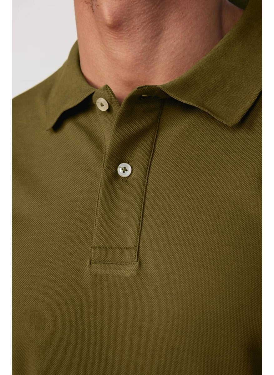 Men's Slim Fit Slim Cut 100% Cotton Plain Pique Khaki Polo Neck T-Shirt