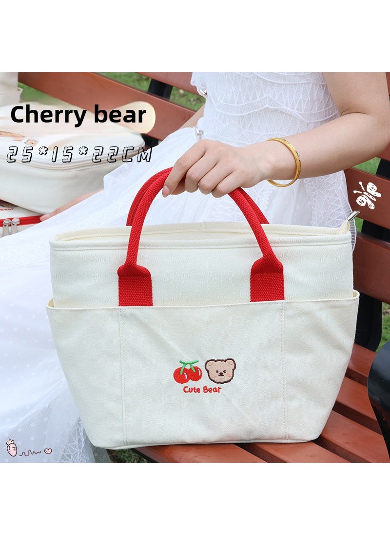 Cherry Bear Lunch Bag Portable Large Capacity 7020 Thick Three Pocket Cherry Bear