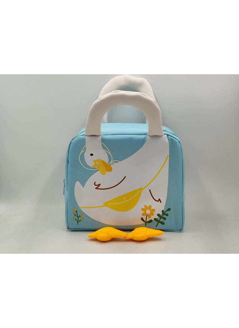 Cartoon Insulated Lunch Bag Thickened Foil Blue big white goose