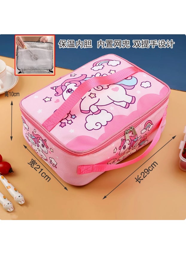 Large Capacity Lunch Bag Insulated Student Bento Box Pink unicorn