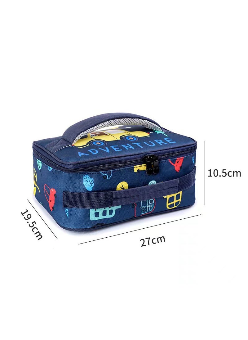 Large Capacity Lunch Bag Insulated Student Bento Box Inky blue car