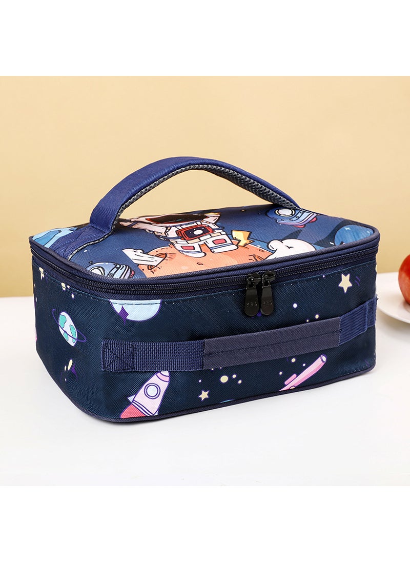 Large Capacity Lunch Bag Insulated Student Bento Box Dark Blue Astronaut