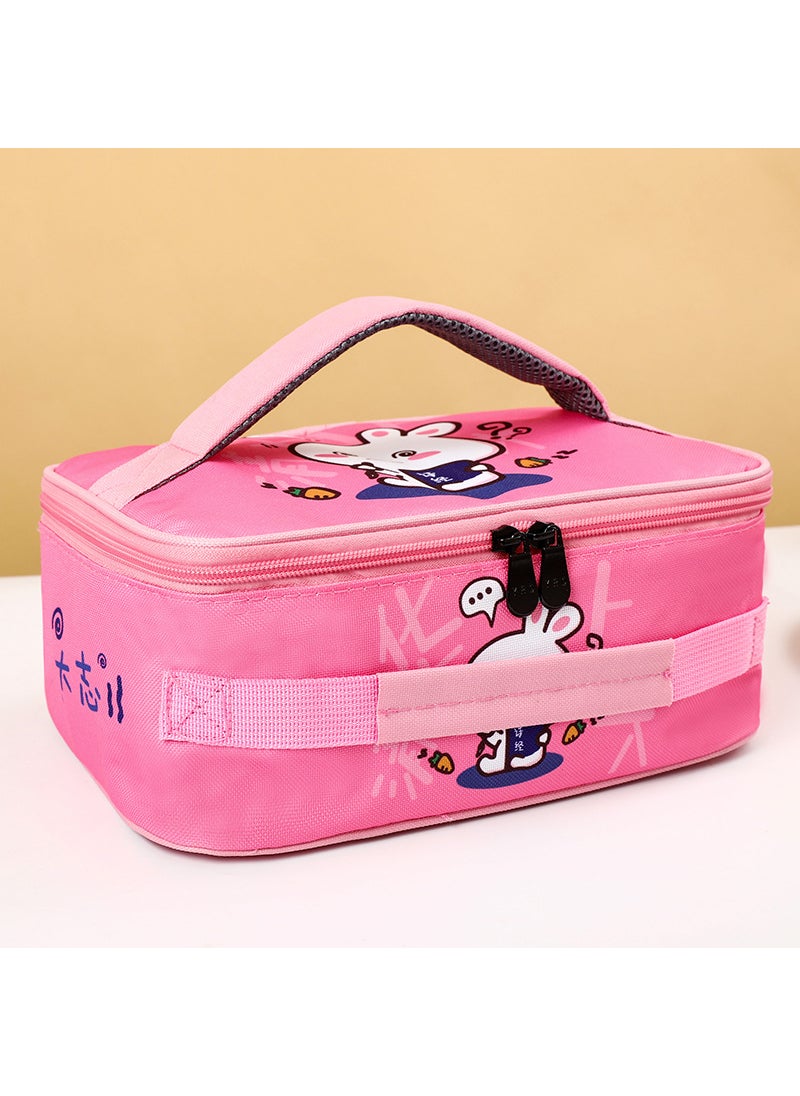 Large Capacity Lunch Bag Insulated Student Bento Box Pink Bunny in College