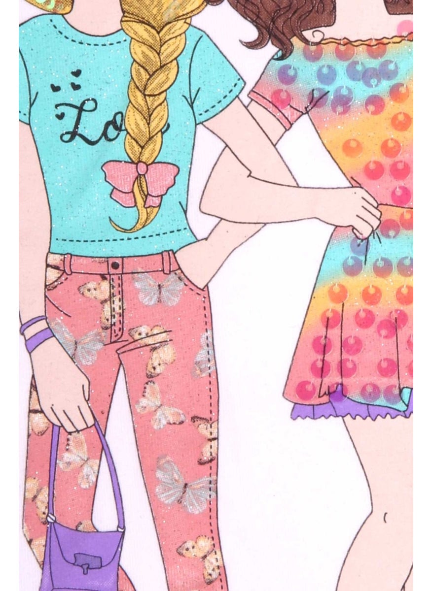 Girl's T-Shirt Friendship Themed Ecru (8-12 Years)