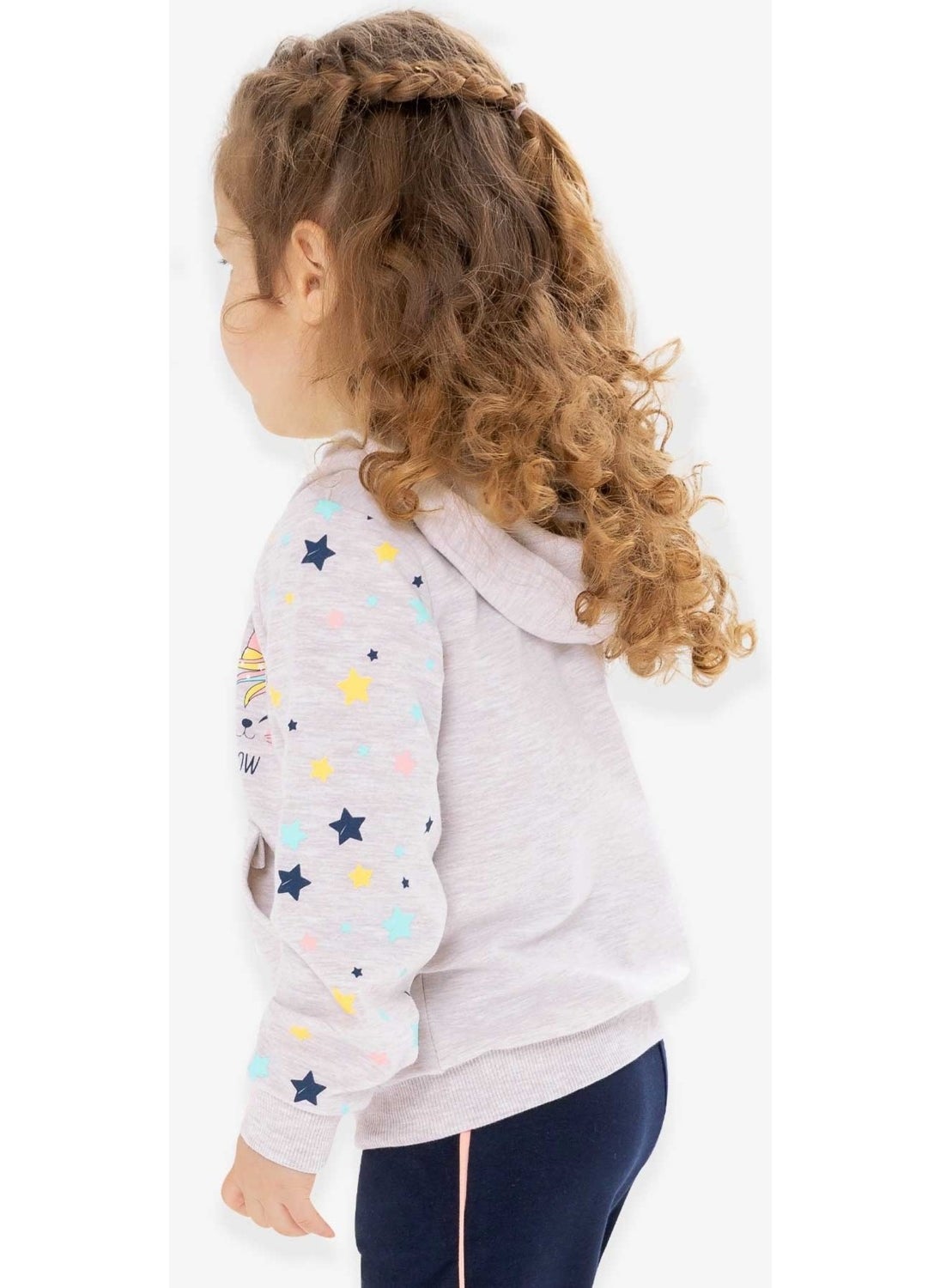 Girl Cardigan Sleeves Patterned Printed 1-4 Years, Beige Melange