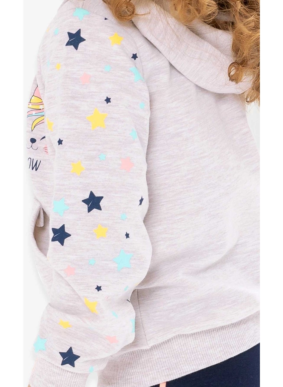 Girl Cardigan Sleeves Patterned Printed 1-4 Years, Beige Melange