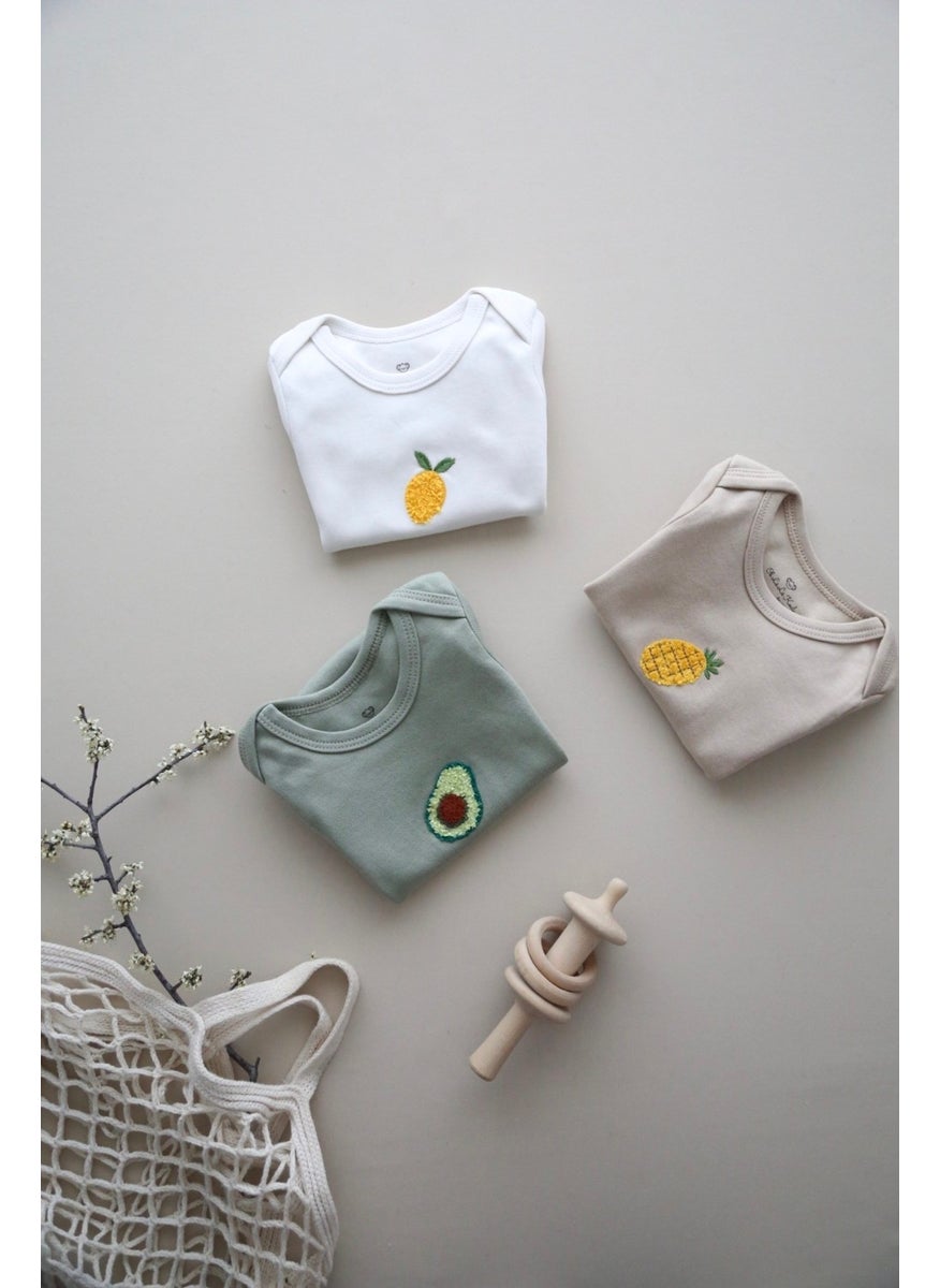 3-Piece Embroidered Snap Badi - Zıbın Model 3