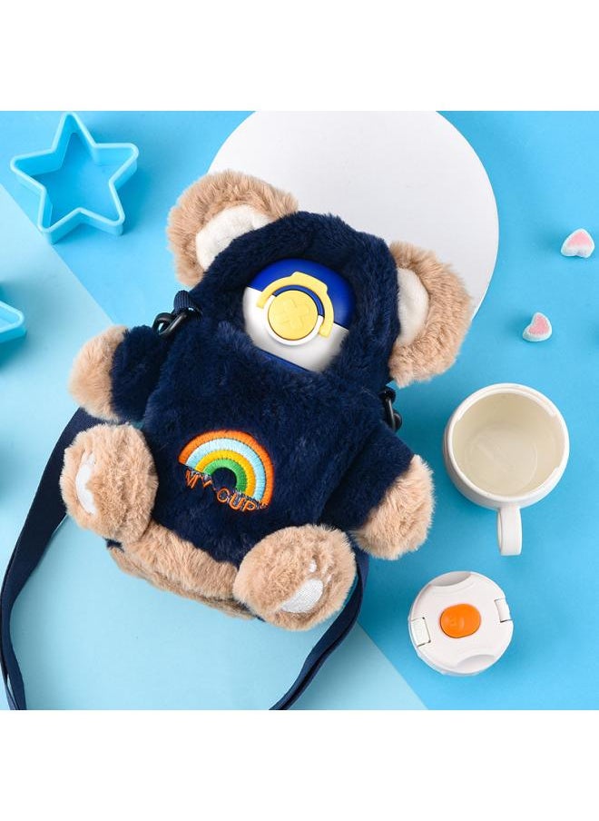 3 6 Vacuum Cup For Girls With Plush Cup Cover Kettle Crossbody Portable Cute Student Quilt Children Straw Water Cup