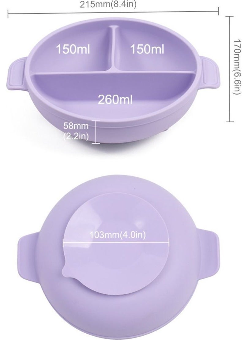 bebek Silicone Feeding Set Vacuum Silicone Food Plate (With Lid), Silicone Fork and Spoon / Blue