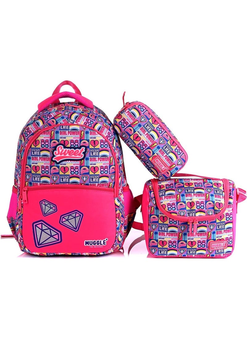 6627 Sweet Pink School Bag Set of 3