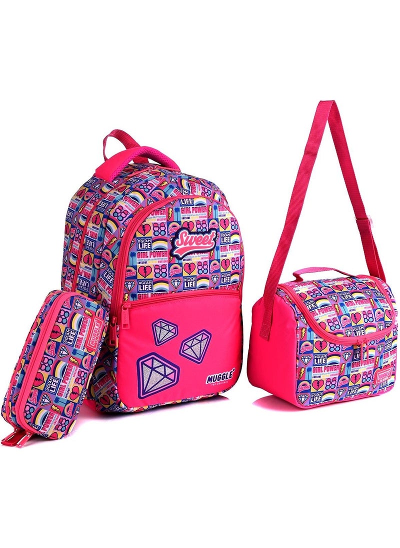 6627 Sweet Pink School Bag Set of 3