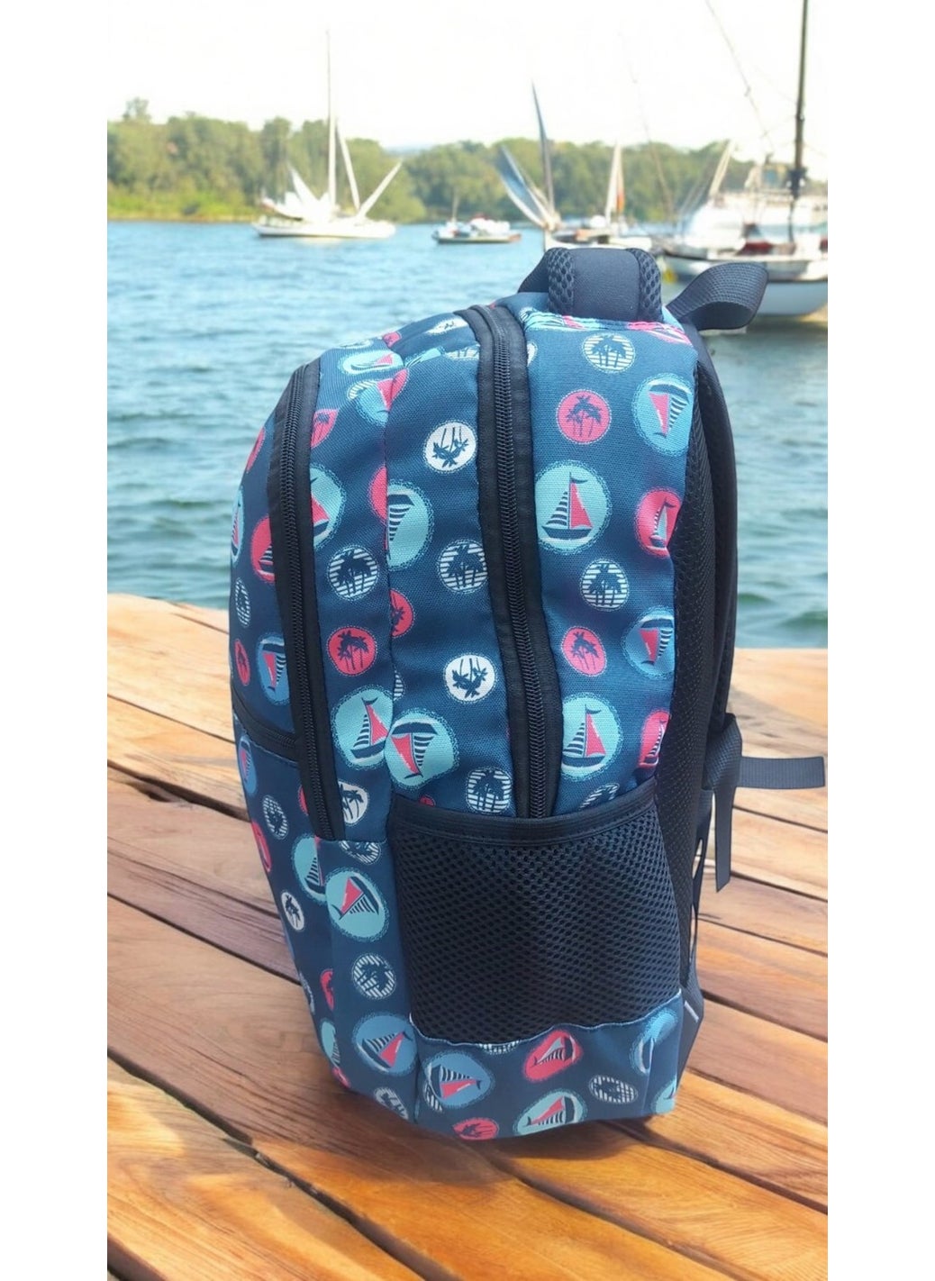 GENC DIGITAL PRINTING Sailing Sea Patterned Primary School Bag and Lunch Box (Mascot Keychain is a Gift)