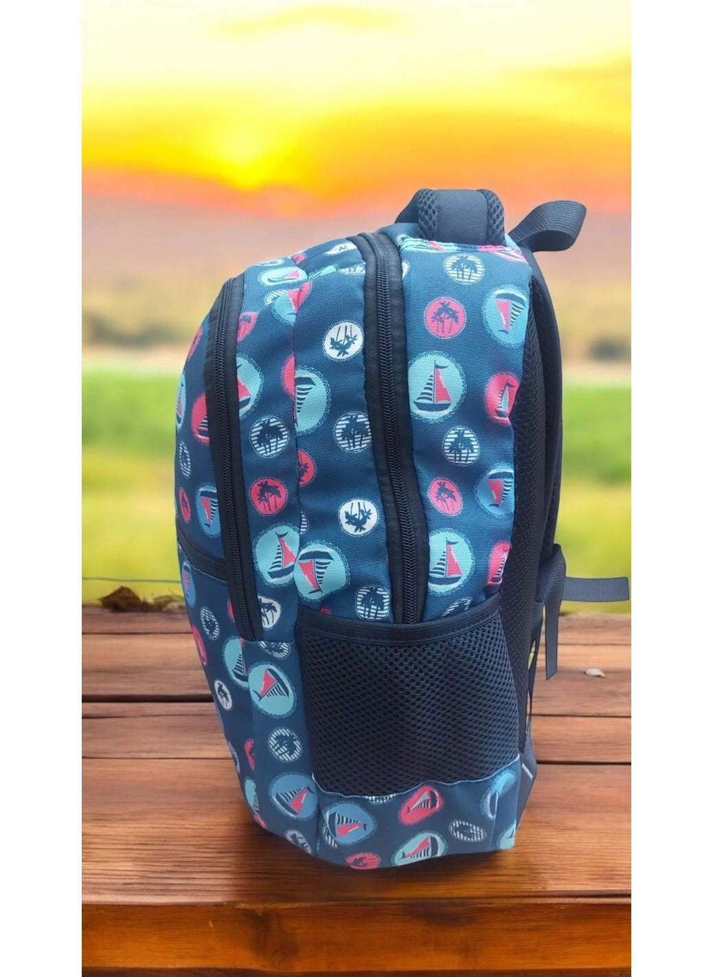 GENC DIGITAL PRINTING Sailing Sea Patterned Primary School Bag and Lunch Box (Mascot Keychain is a Gift)
