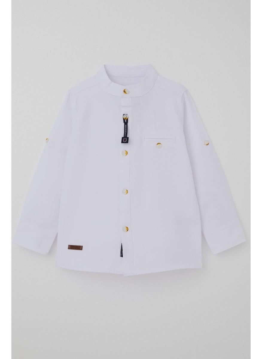 Baby Boy Shirt Buttoned and Embroidered 9 Months-3 Years, White