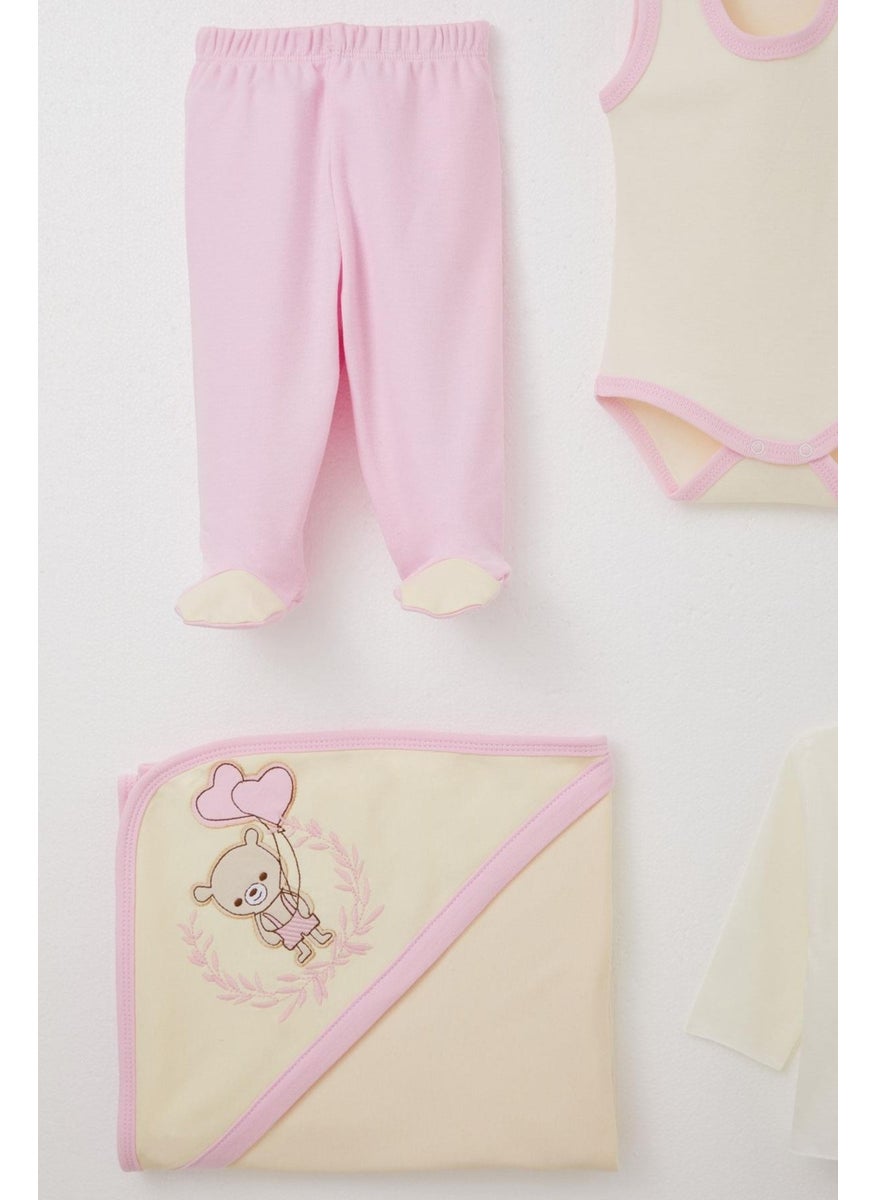 Baby Girl Hospital Delivery 10 Piece Love Themed Teddy Bear Embroidered 0-3 Months, Cream