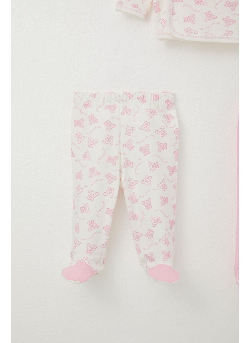 Baby Girl Hospital Release 3 Piece Happy Baby Teddy Bear Pattern 0-4 Months, Ecru