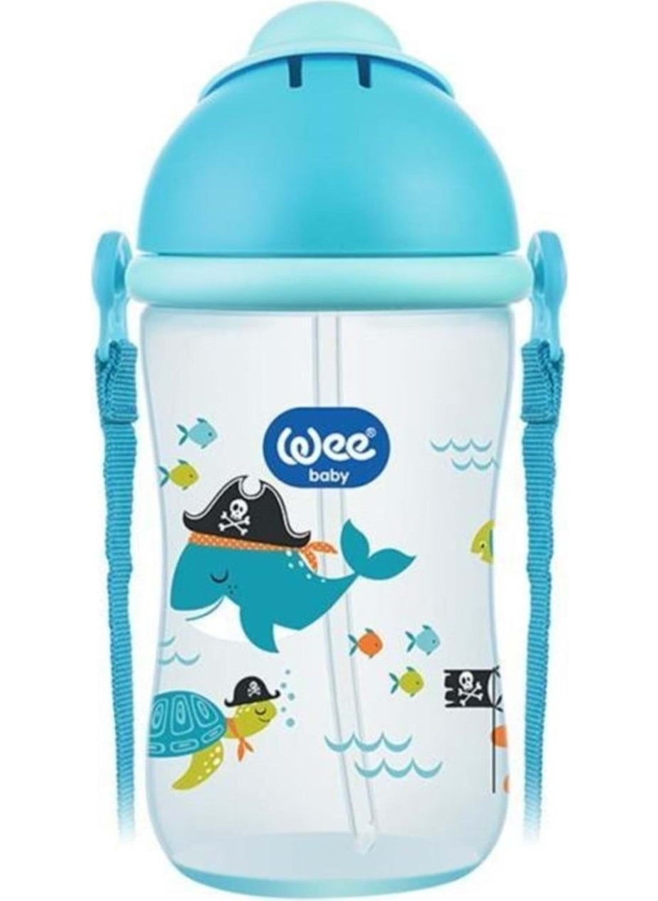 Patterned Cup with Straw 380 ml Blue 6 Months