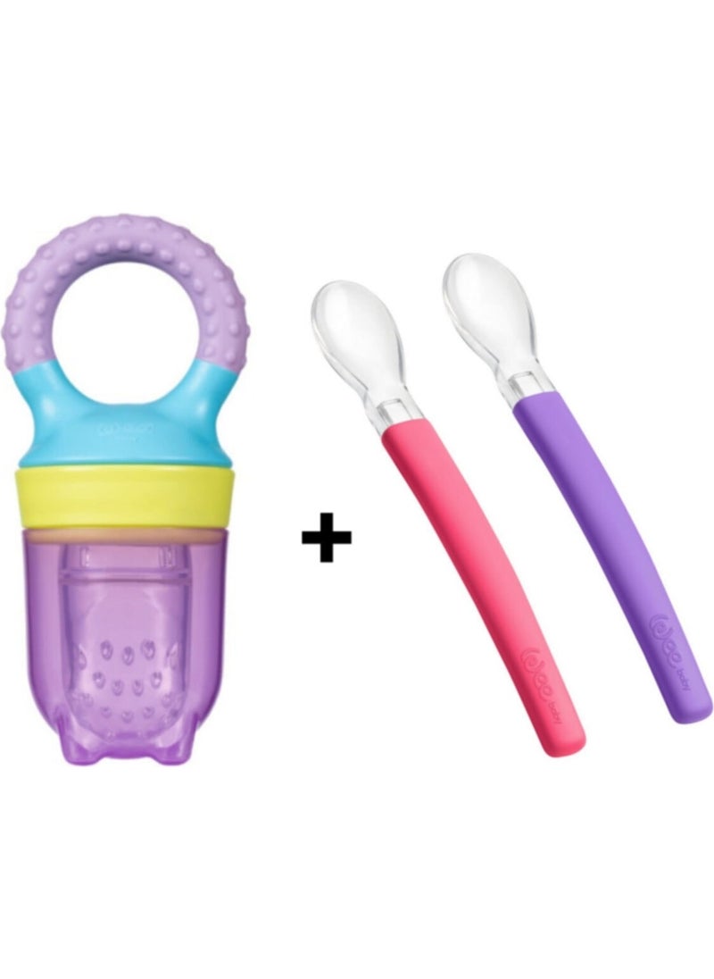 Feeding Set Purple (2-Piece Silicone Spoon + Fruit Strainer)