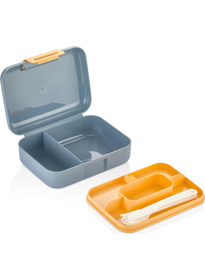 Lunch Box 2 Tiers with Fork, Knife and Spoon Set