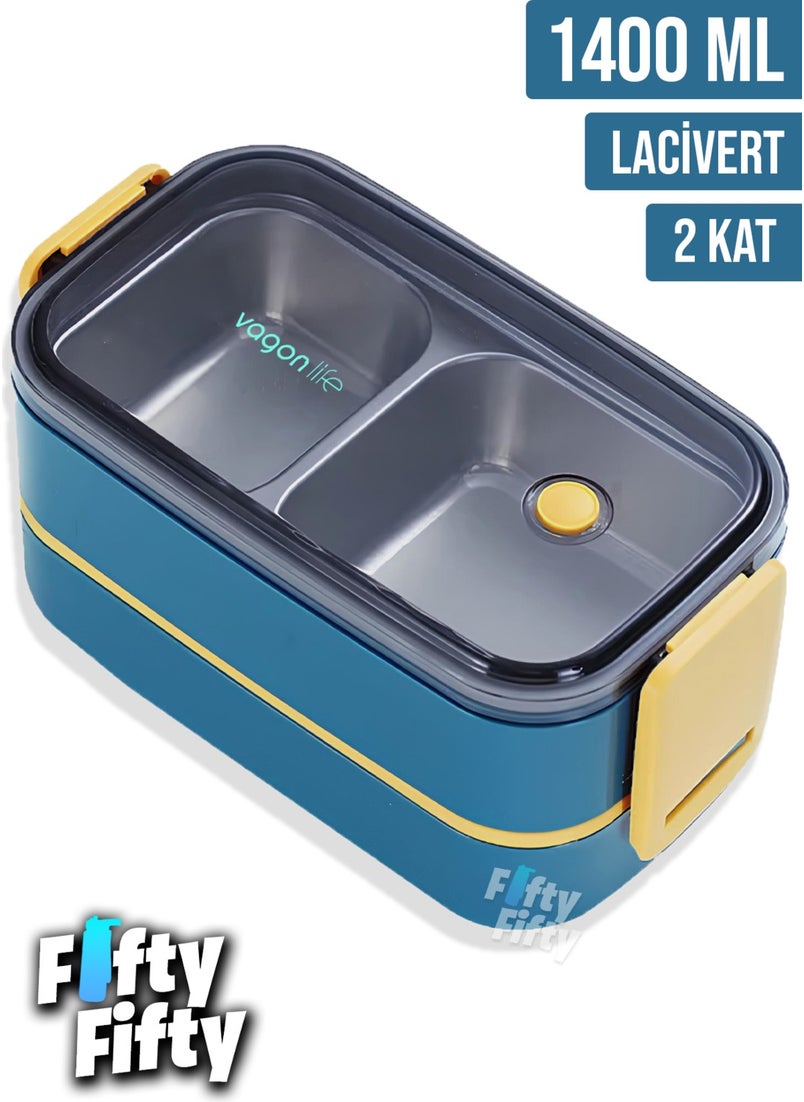 1400 ml Two Layers Three Compartments Stainless Steel Bento Lunch Box New Generation Lunch Box -With fork/spoon MODEL-FFBL50002