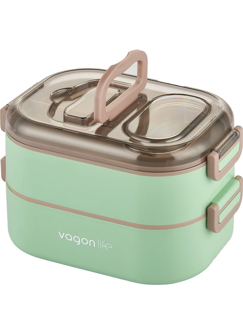 1000 ml Two Layers Three Compartments Stainless Steel Bento Lunch Box New Generation Lunch Box-Sauce Bowl MODEL-FFLBOX7081