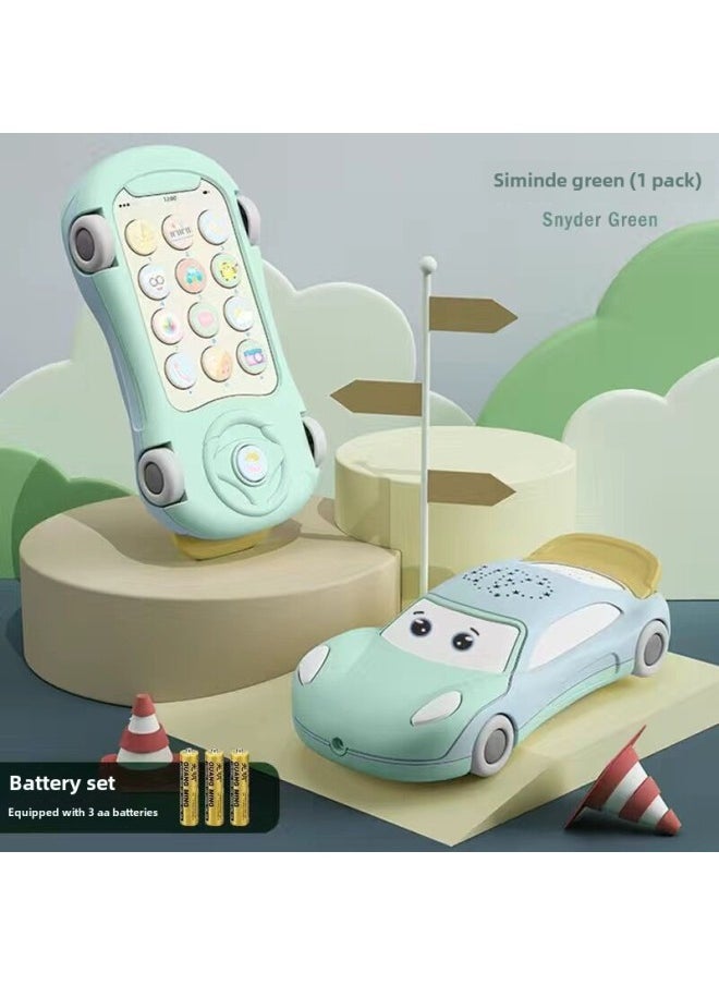 Children's Music Mobile Phone Baby Toy Car Boys And Girls Phone Baby Can Bite Children Simulation Puzzle 0-3 Years Old-Color:Blue And Green (three Batteries + Lanyard + Screwdriver)