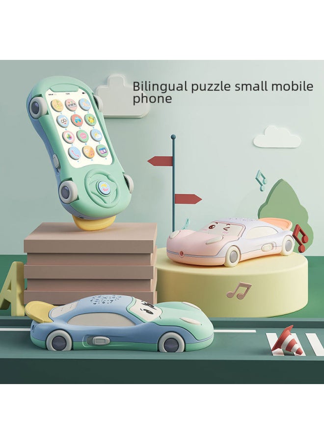 Children's Music Mobile Phone Baby Toy Car Boys And Girls Phone Baby Can Bite Children Simulation Puzzle 0-3 Years Old-Color:Blue And Green (three Batteries + Lanyard + Screwdriver)