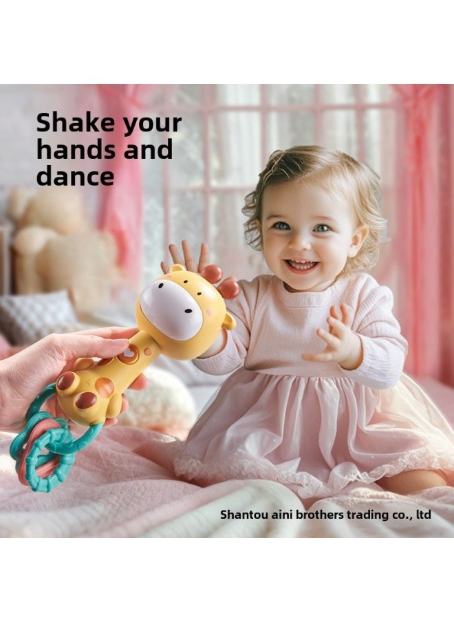 Infant Hand Stick Newborn Soothing Doll Infant 0-1 Year Old Baby Toy Sound And Light Hand Rattle-Color:Hand Rattle—lion (color Box) Battery Version