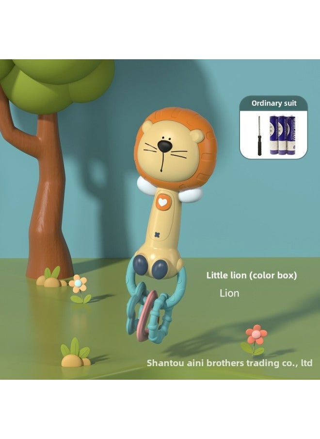 Infant Hand Stick Newborn Soothing Doll Infant 0-1 Year Old Baby Toy Sound And Light Hand Rattle-Color:Hand Rattle—lion (color Box) Battery Version