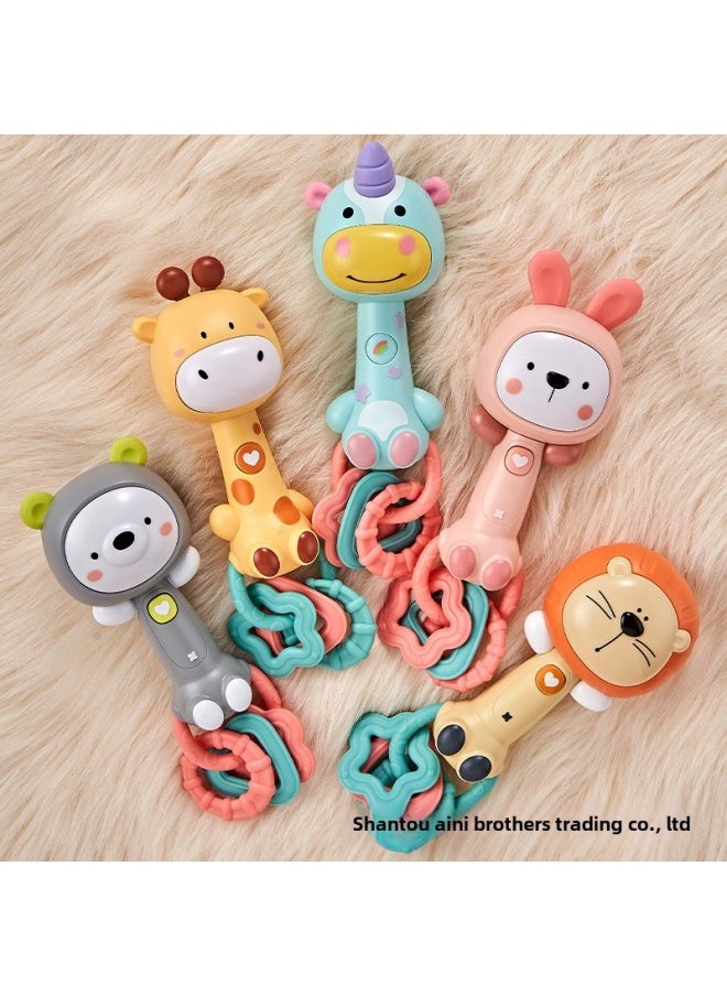 Infant Hand Stick Newborn Soothing Doll Infant 0-1 Year Old Baby Toy Sound And Light Hand Rattle-Color:Hand Rattle—lion (color Box) Battery Version