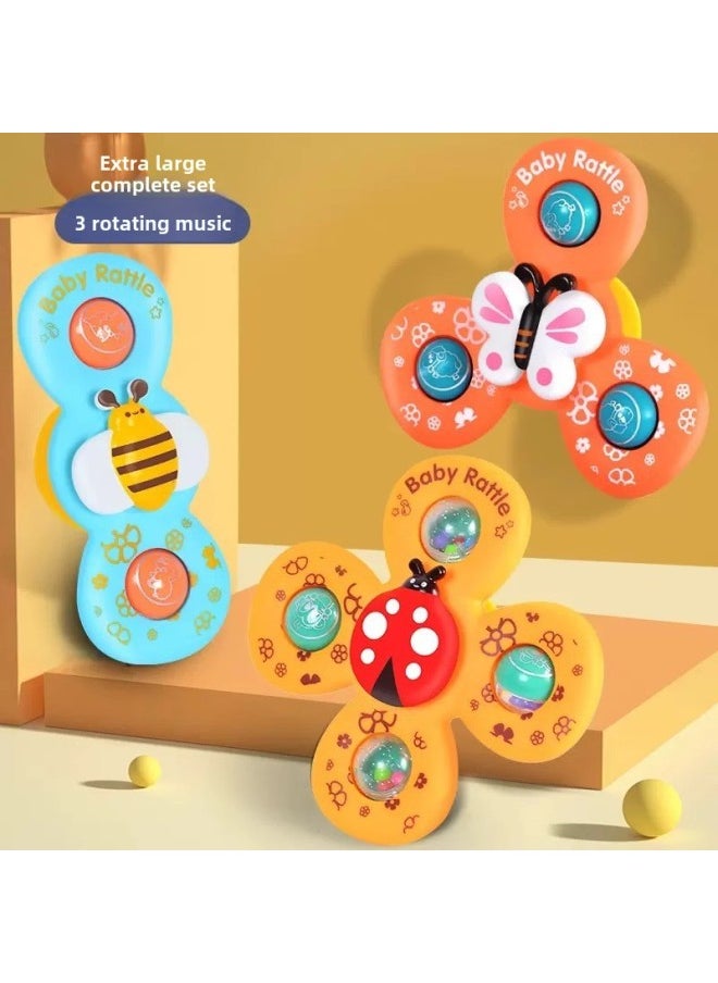 Children's Sucker Turning Music Infant Cartoon Finger Rotating Top Baby Rattle Early Education Educational Toys-Colour:Insect Spin 1