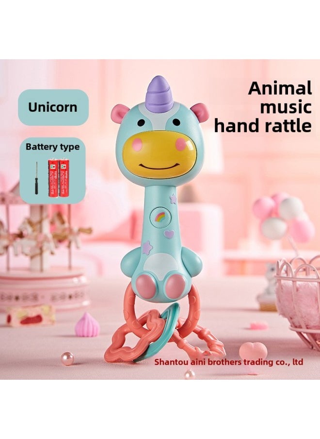 Infant Hand Stick Newborn Soothing Doll Infant 0-1 Year Old Baby Toy Sound And Light Hand Rattle-Color:Hand Rattle—unicorn (color Box) Battery Version