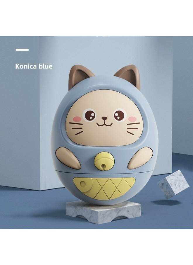 Infants Coax Baby To Turn Happy Busy Board Hand Catch Ball Early Education Whistle Stack High Tambourine Rattle Baby Toy-Color:Blue-kitten Tumbler-color Box