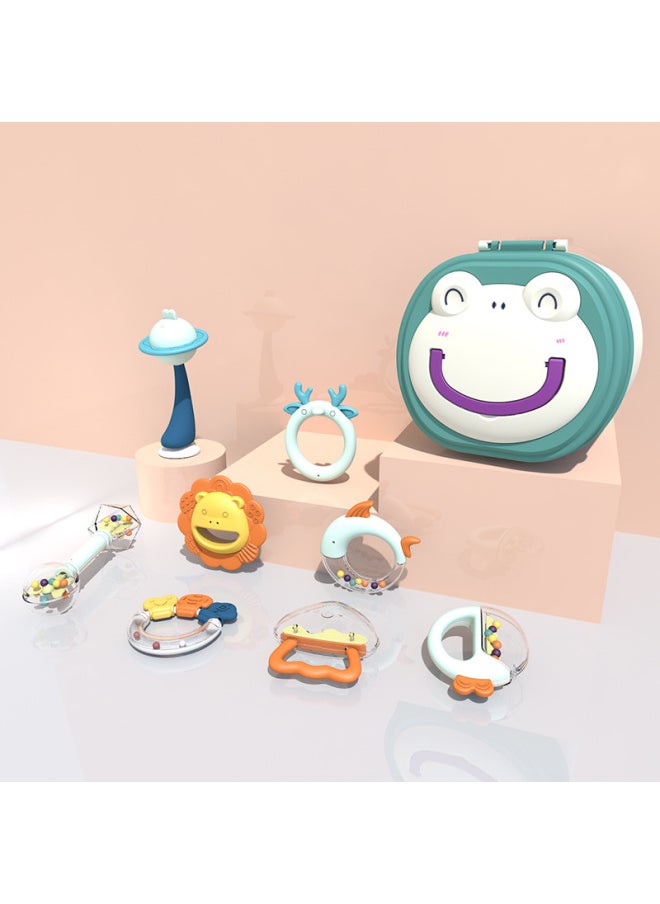 Bite Rattle Can Be Boiled Newborn Baby Early Education Educational Grasp Toys Baby Molars Tooth Glue-Color:Blue 8-piece Set