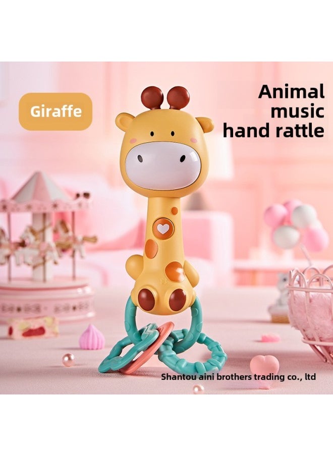 Infant Hand Stick Newborn Soothing Doll Infant 0-1 Year Old Baby Toy Sound And Light Hand Rattle-Color:Hand Rattle—giraffe (color Box)