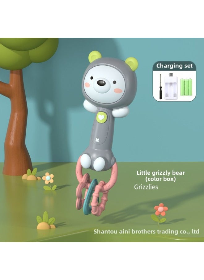 Infant Hand Stick Newborn Soothing Doll Infant 0-1 Year Old Baby Toy Sound And Light Hand Rattle-Color:Hand Rattle—bear (color Box) Rechargeable Version