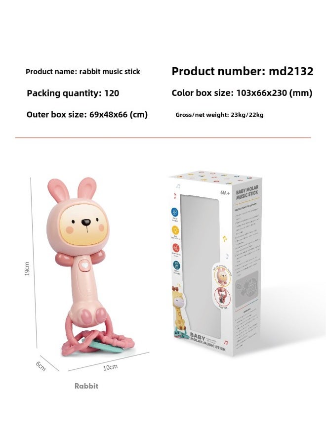 Infant Hand Stick Newborn Soothing Doll Infant 0-1 Year Old Baby Toy Sound And Light Hand Rattle-Color:Hand Rattle—rabbit English Version (window Color Box)