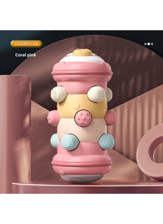 Cartoon Cute Fun Roller Caterpillar Pressing Early Education Educational Exercise Finger Grasping Crawling Training Infant Toys-Color:RYB1022-23 Coral Pink Roller Caterpillar